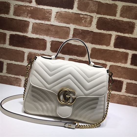 GUCCI GG MARMONT SMALL TOP HANDLE BAG IN WHITE LEATHER