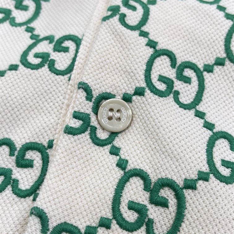 GUCCI GG STRETCH COTTON POLO IN OFF-WHITE AND GREEN - GGS007