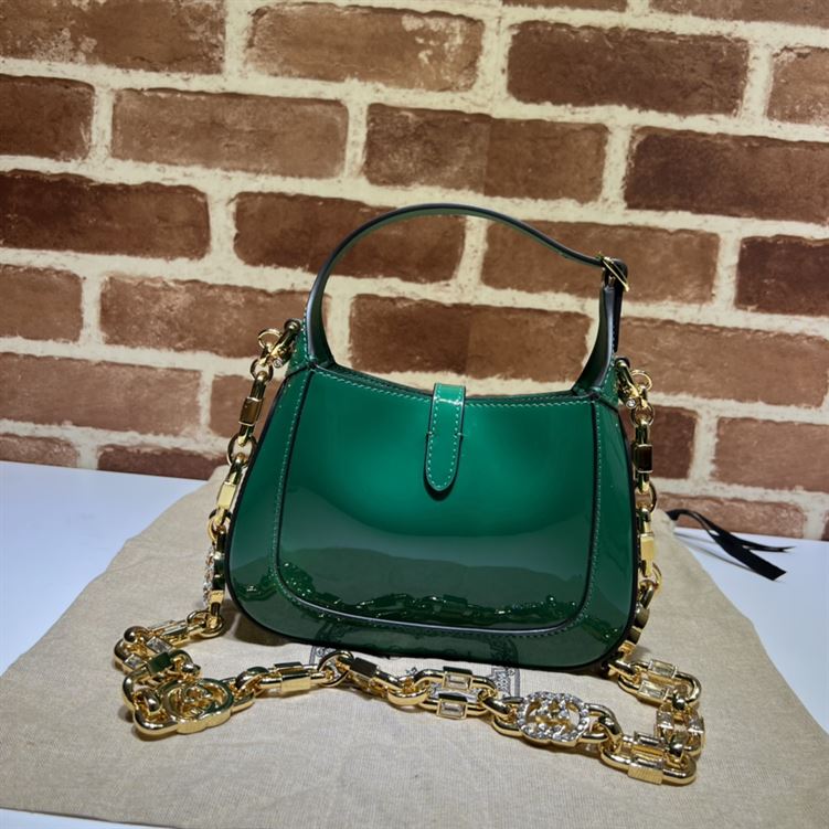 GUCCI JACKIE 1961 MINI SHOULDER BAG WITH GREEN PATENT LEATHER