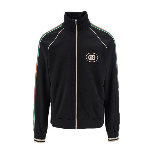 GUCCI LOGO APPLIQUED STRIPED TECH-JERSEY TRACK JACKET IN BLACK - GCJ017