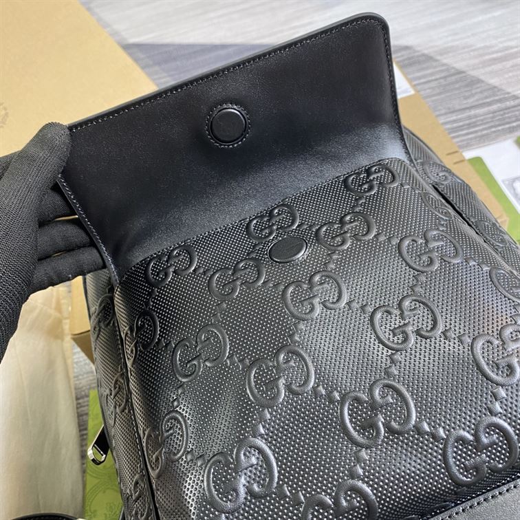 GUCCI LOGO EMBOSSED PERFORATED LEATHER BACKPACK - BG036