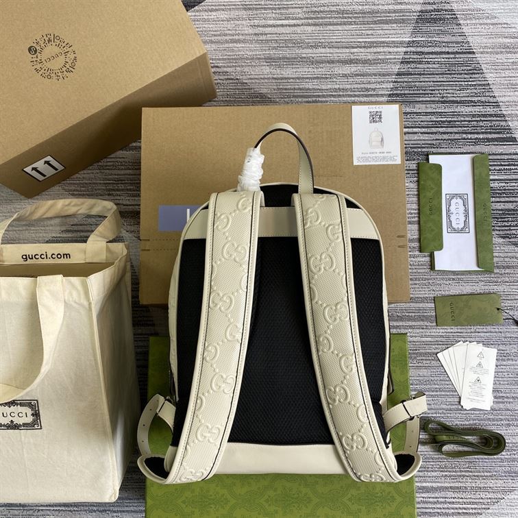 GUCCI LOGO EMBOSSED PERFORATED LEATHER BACKPACK - BG037