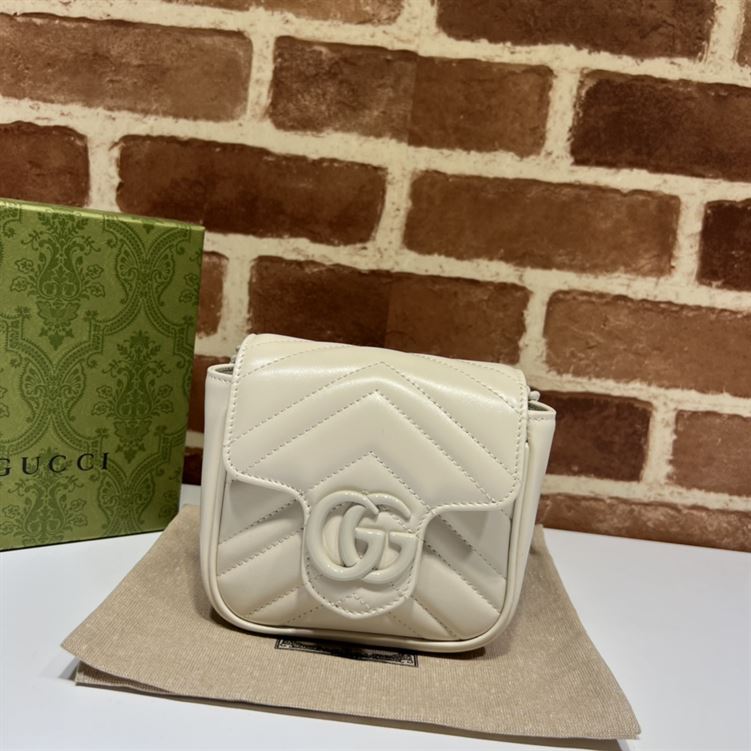 GUCCI MARMONT BELT BAG IN WHITE LEATHER