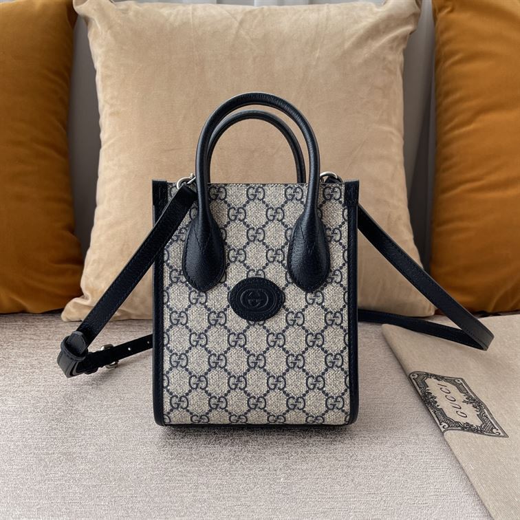 GUCCI MINI NOTE BAG WITH INTERLOCKING G BEIGE AND BLUE