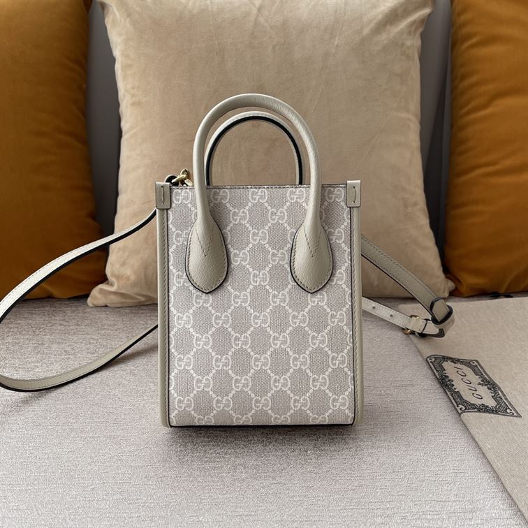 GUCCI MINI NOTE BAG WITH INTERLOCKING G BEIGE AND WHITE