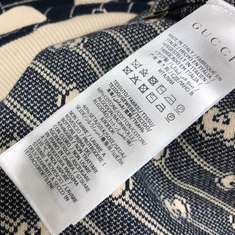 GUCCI NAVY & OFF-WHITE GG JACQUARD CARDIGAN - GCJ003