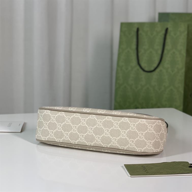 GUCCI OPHIDIA SMALL HANDBAG BEIGE AND WHITE GG SUPREME CANVAS