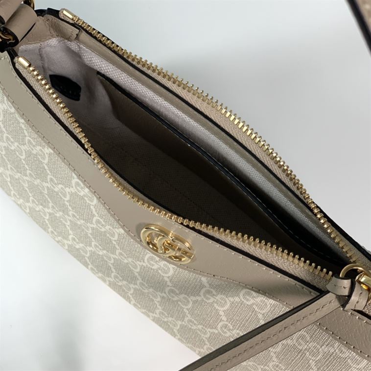 GUCCI OPHIDIA SMALL HANDBAG BEIGE AND WHITE GG SUPREME CANVAS