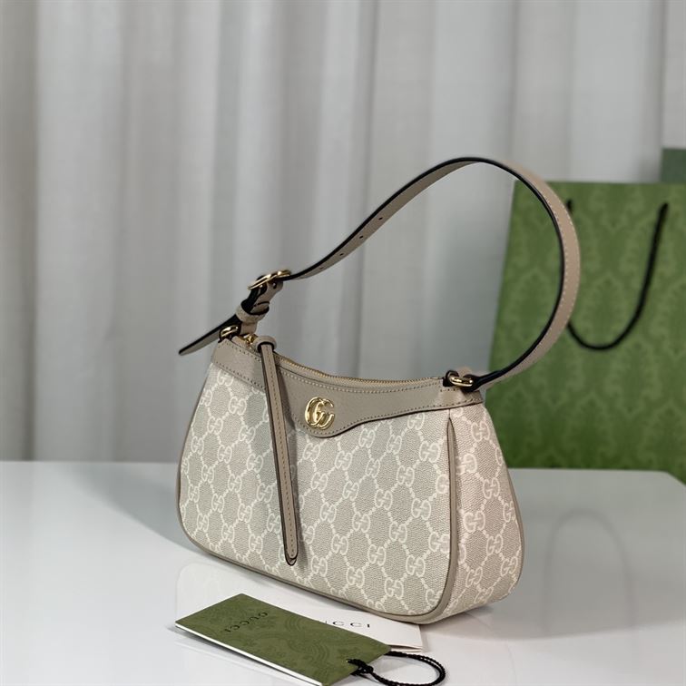 GUCCI OPHIDIA SMALL HANDBAG BEIGE AND WHITE GG SUPREME CANVAS
