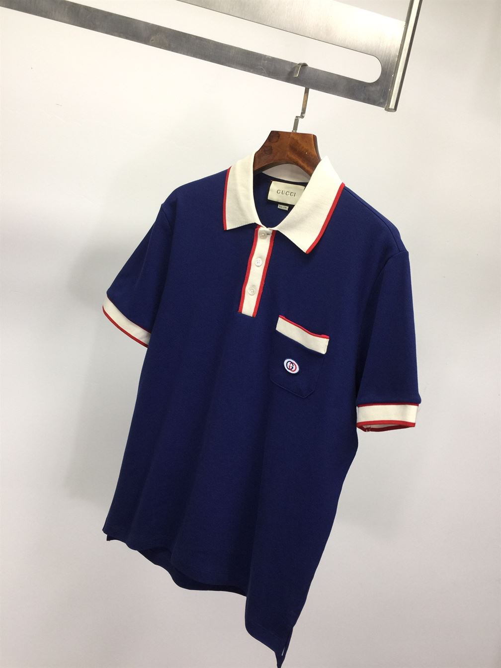 GUCCI POLO GG LOGO PATCH NAVY - GGS027