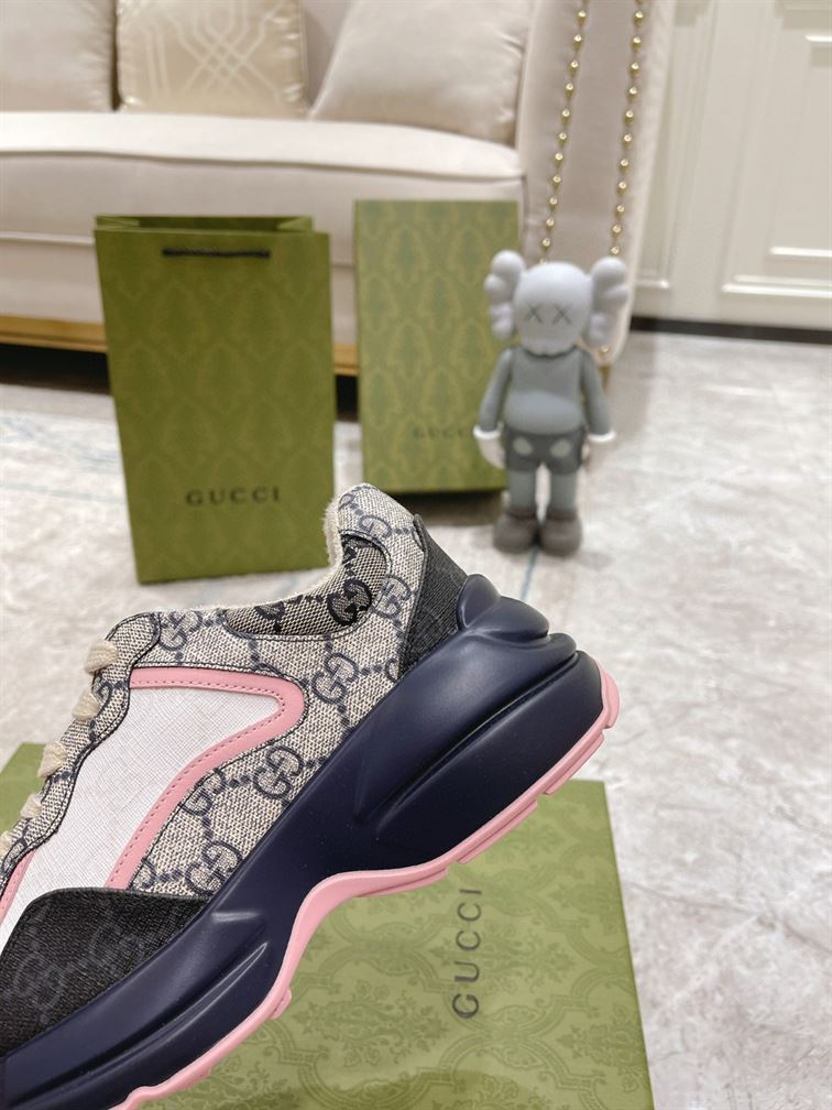 GUCCI RHYTON GG-MONOGRAM LEATHER-TRIM CANVAS TRAINERS - GCC106