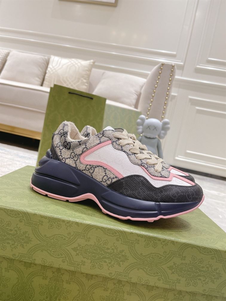 GUCCI RHYTON GG-MONOGRAM LEATHER-TRIM CANVAS TRAINERS - GCC106