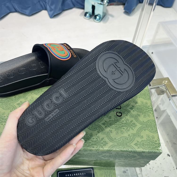 GUCCI SLIDE INTERLOCKING G LEATHER BLACK FOR MEN - GSL008