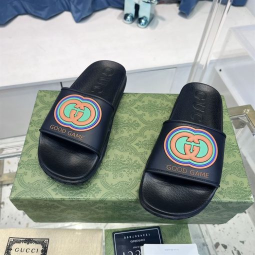 GUCCI SLIDE INTERLOCKING G LEATHER BLACK FOR MEN - GSL008