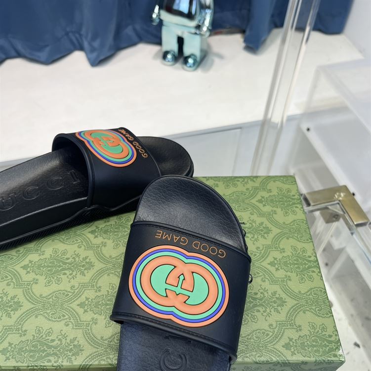 GUCCI SLIDE INTERLOCKING G LEATHER BLACK FOR MEN - GSL008