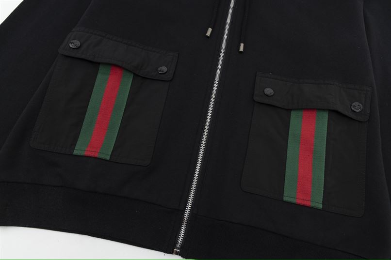GUCCI WEB STRIPE COTTON JERSEY JACKET IN BLACK - GCJ027