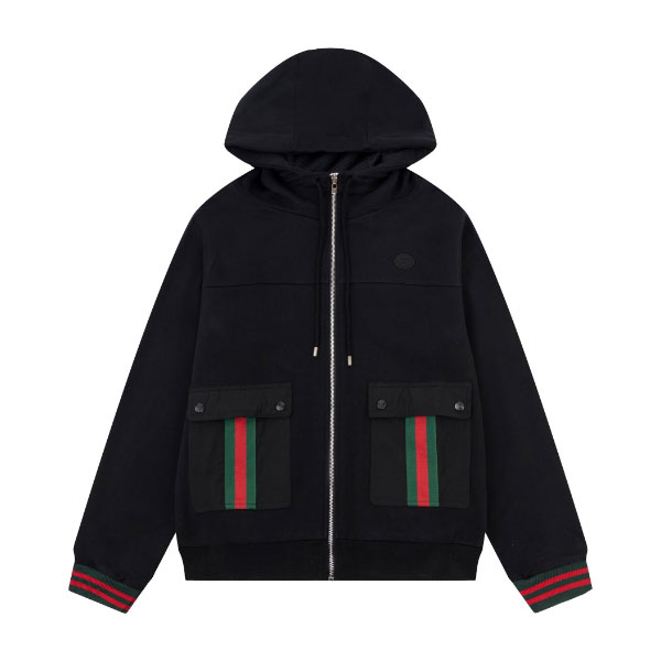 GUCCI WEB STRIPE COTTON JERSEY JACKET IN BLACK - GCJ027