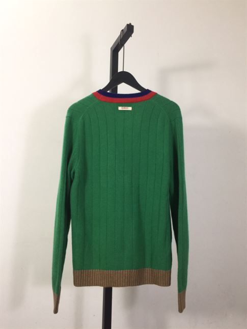GUCCI WEB-STRIPE WOOL CARDIGAN GREEN - GCK040