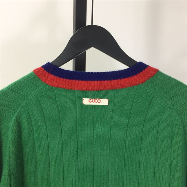 GUCCI WEB-STRIPE WOOL CARDIGAN GREEN - GCK040