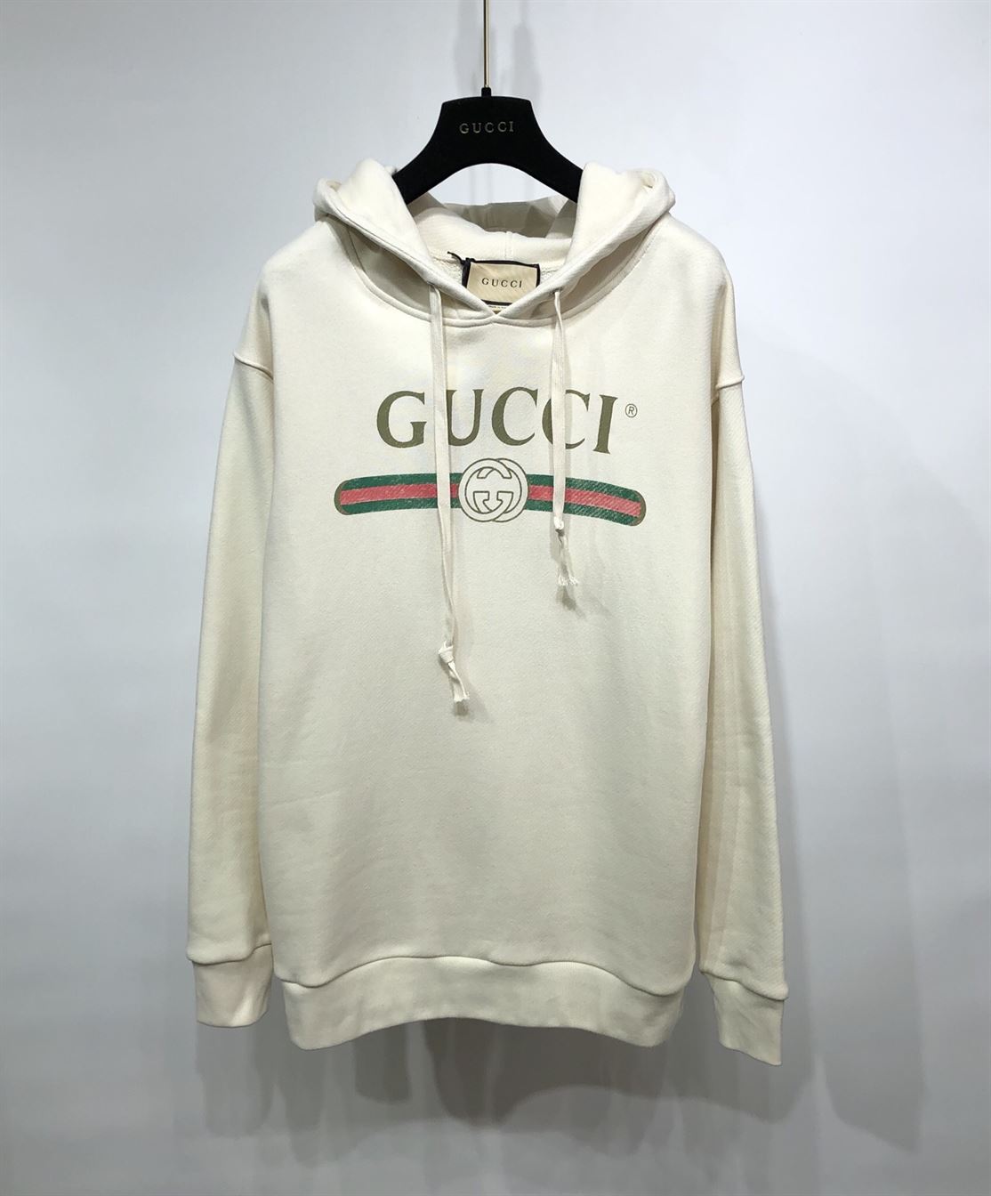 GUCCI WHITE VINTAGE LOGO COTTON SWEATSHIRT HOODED - GCK001