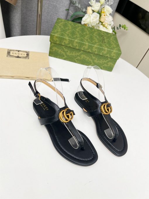 GUCCI WOMEN'S DOUBLE G THONG SANDAL BLACK LEATHER - GSL021