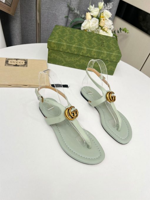 GUCCI WOMEN'S DOUBLE G THONG SANDAL LIGHT GREEN LEATHER - GSL019