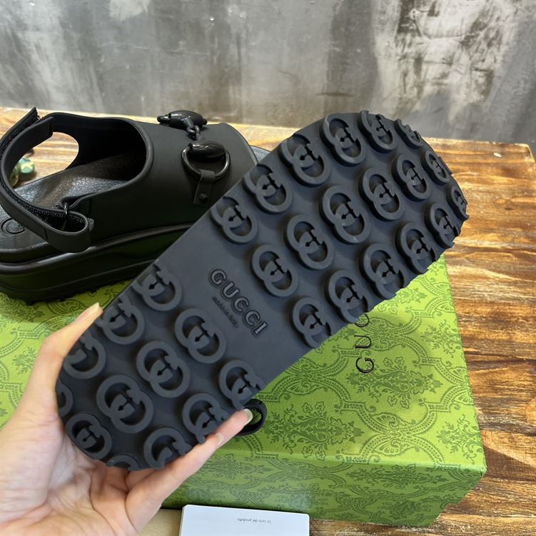 GUCCI WOMEN'S HORSEBIT FLATFORM SANDAL BLACK RUBBER - GSL016