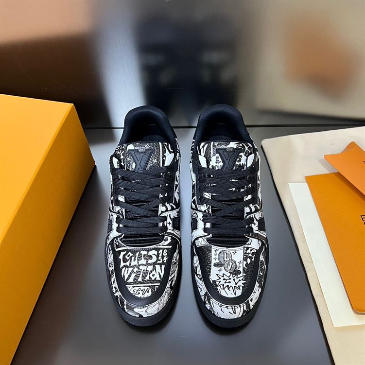 LOUIS VUITTON LV TRAINER COMIC MOTIFS BLACK WHITE - LVS146