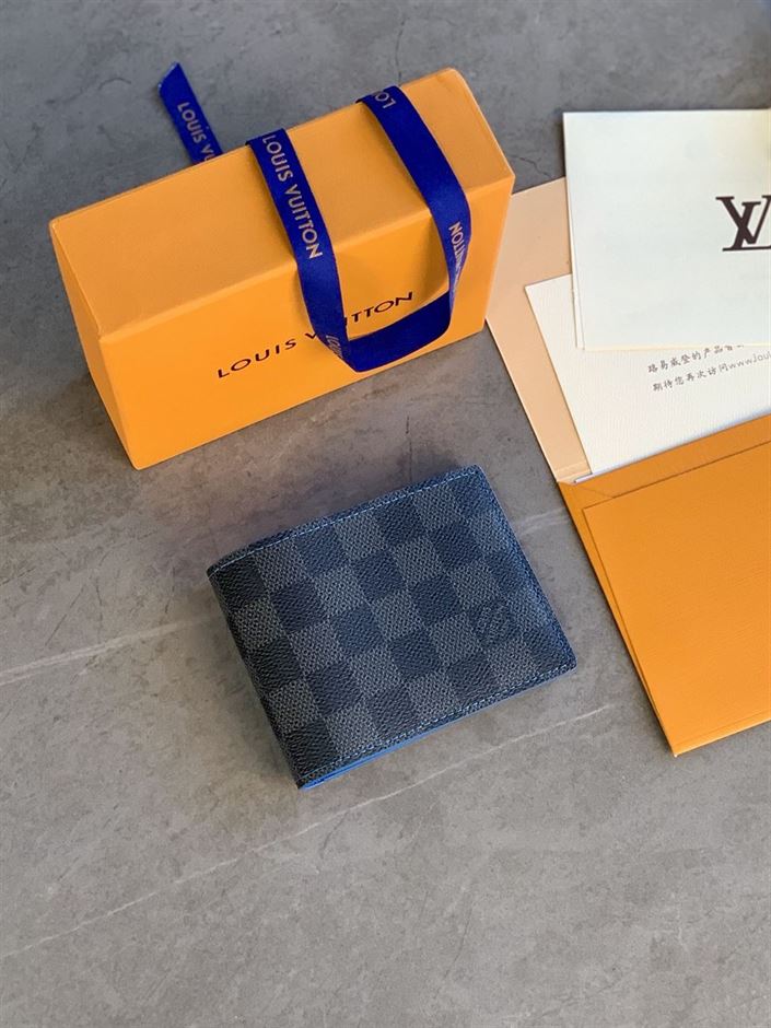 LOUIS VUITTON MULTIPLE WALLET DAMIER GRAPHITE BLACK/GREY/NEON BLUE