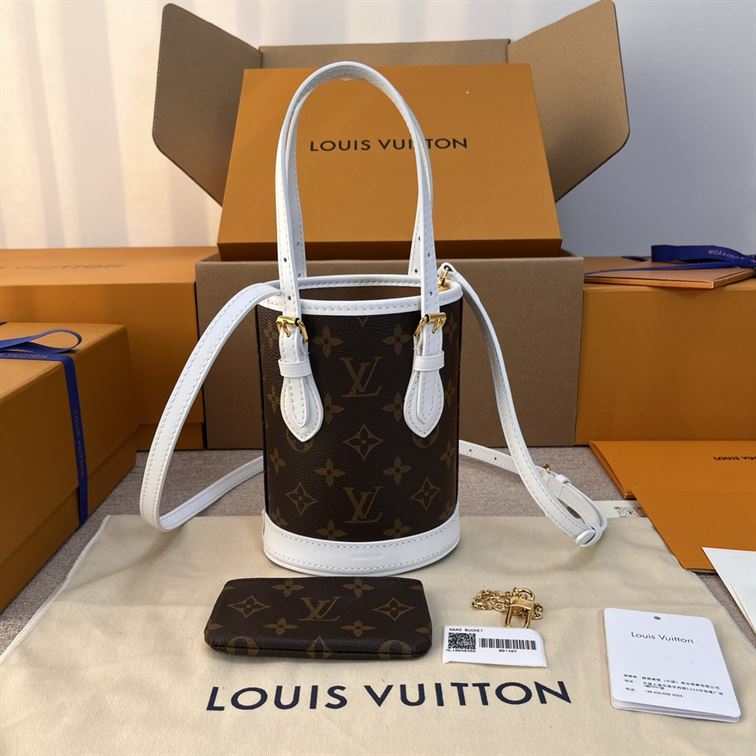 LOUIS VUITTON NANO BUCKET BROWN WHITE