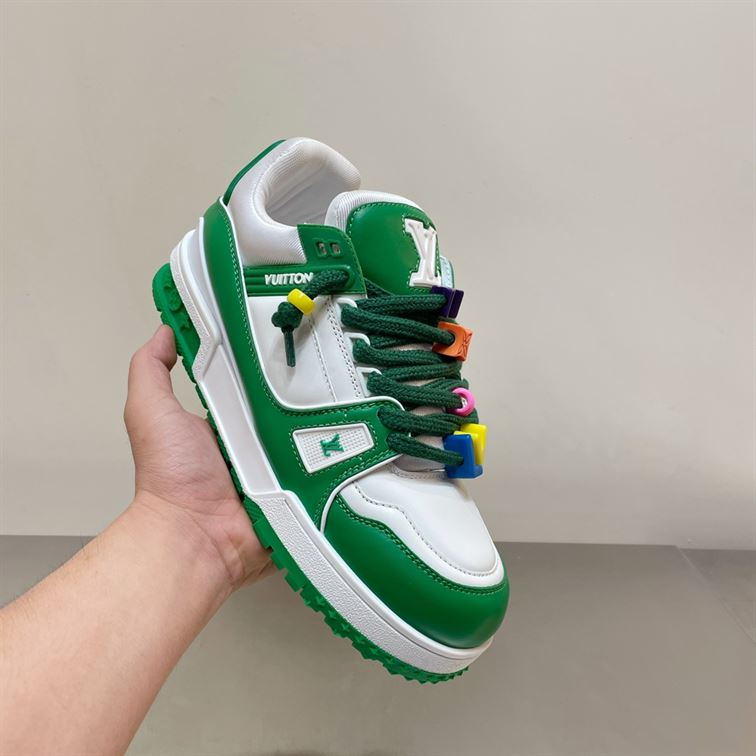 LOUIS VUITTON TRAINER MAXI LOW-TOP SNEAKERS IN WHITE AND GREEN - LVS113