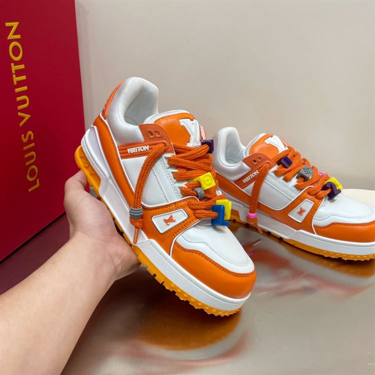 LOUIS VUITTON TRAINER MAXI LOW-TOP SNEAKERS IN WHITE AND ORANGE - LVS115