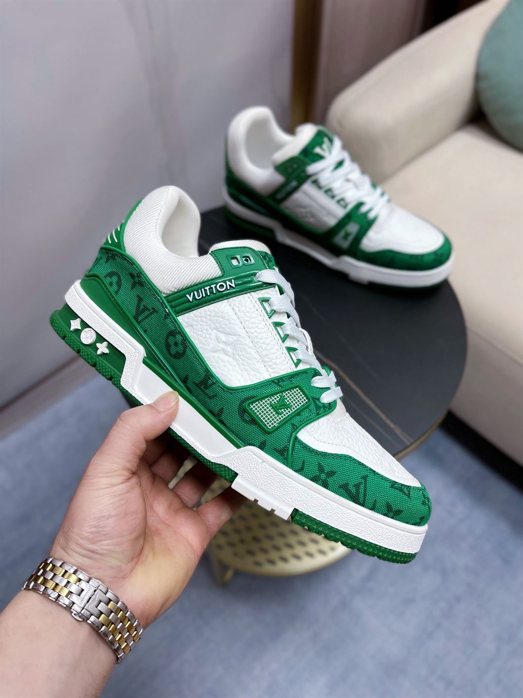 LOUIS VUITTON TRAINER MONOGRAM DENIM WHITE GREEN - LVS001
