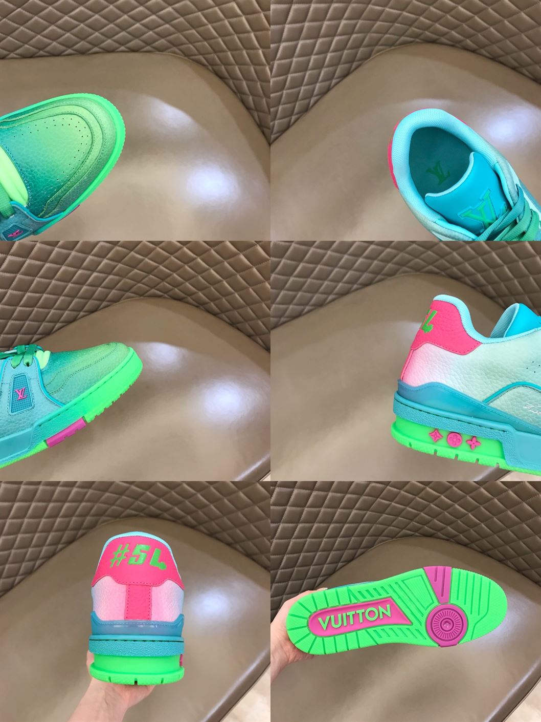 LOUIS VUITTTON TRAINER SNEAKERS IN GREEN GRAINED CALF LEATHER - LVS002