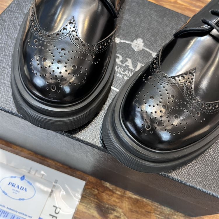 PRADA BRUSHED LEATHER DERBY BROGUE SHOES SHOES - PRS033