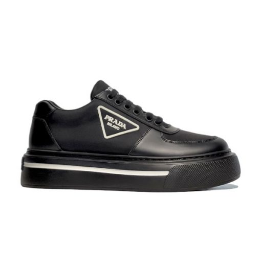 PRADA MACRO RE-NYLON AND BRUSHED LEATHER SNEAKERS - PRS055