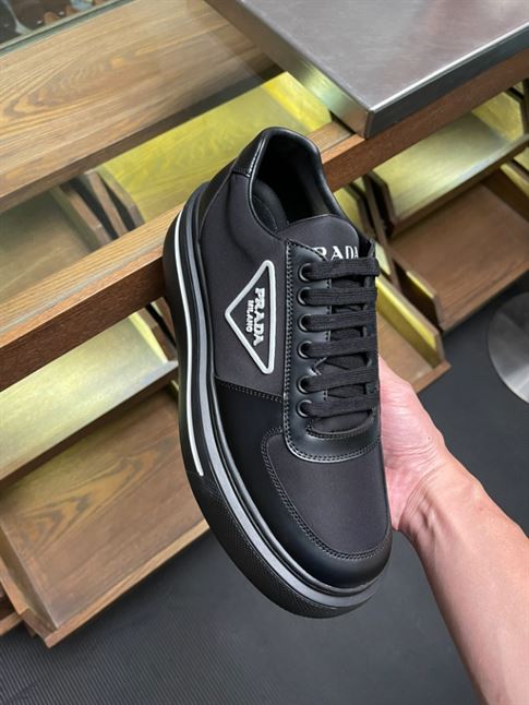 PRADA MACRO RE-NYLON AND BRUSHED LEATHER SNEAKERS - PRS055