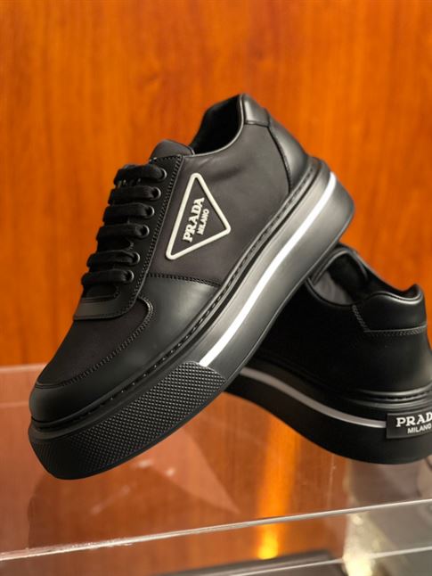 PRADA MACRO RE-NYLON AND BRUSHED LEATHER SNEAKERS - PRS055