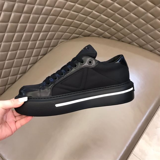 PRADA MACRO RE-NYLON AND BRUSHED LEATHER SNEAKERS - PRS058