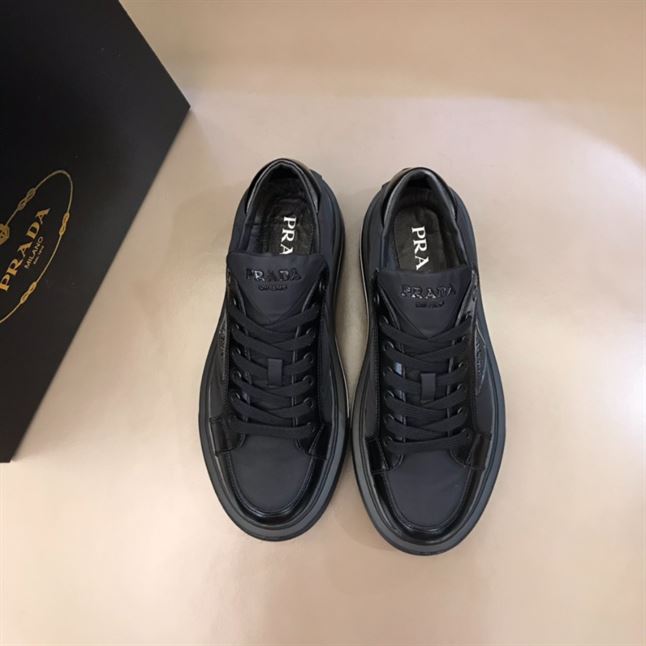 PRADA MACRO RE-NYLON AND BRUSHED LEATHER SNEAKERS - PRS058