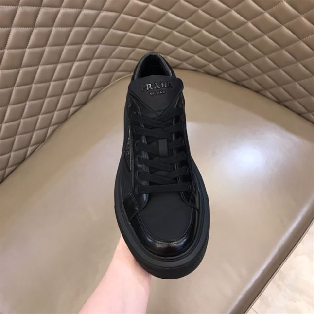 PRADA MACRO RE-NYLON AND BRUSHED LEATHER SNEAKERS - PRS058