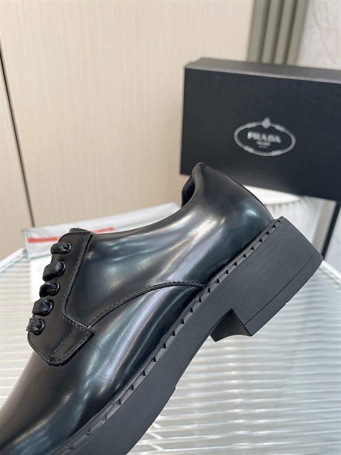 PRADA MONOLITH BRUSHED LEATHER DERBY SHOES - PRS038