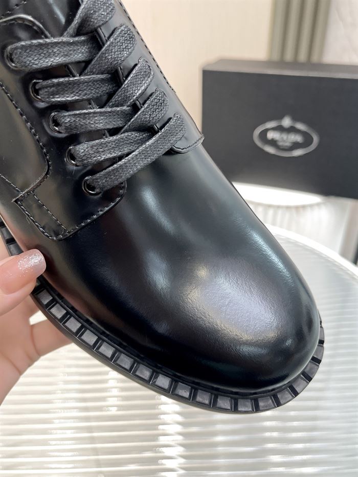 PRADA MONOLITH BRUSHED LEATHER DERBY SHOES - PRS038