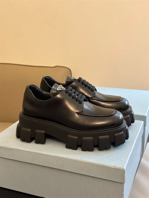 PRADA MONOLITH BRUSHED LEATHER LACE-UP SHOES - PRS060
