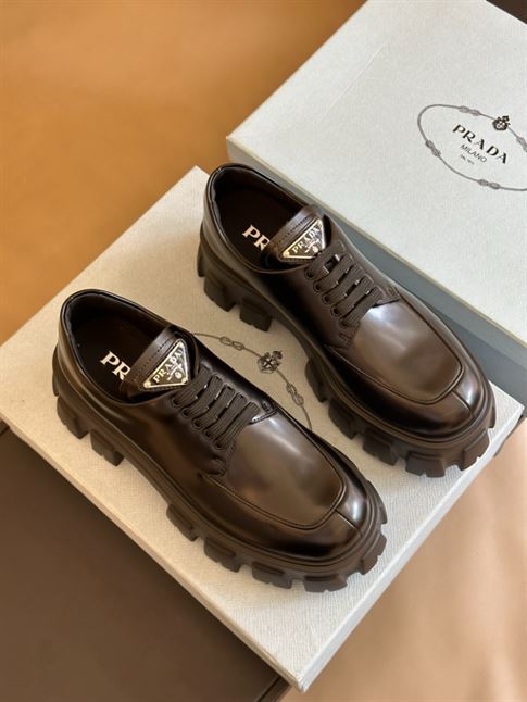 PRADA MONOLITH BRUSHED LEATHER LACE-UP SHOES - PRS060