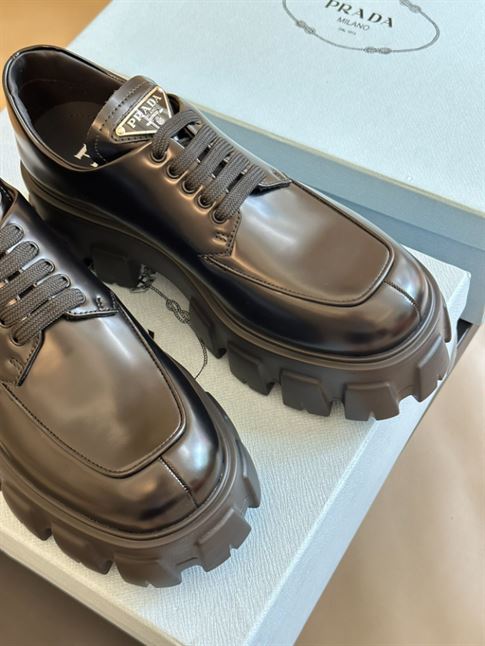 PRADA MONOLITH BRUSHED LEATHER LACE-UP SHOES - PRS060