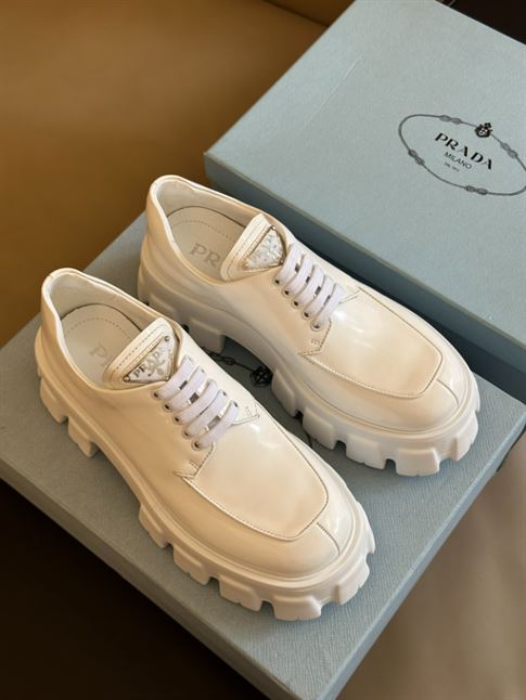 PRADA MONOLITH BRUSHED LEATHER LACE-UP SHOES - PRS061