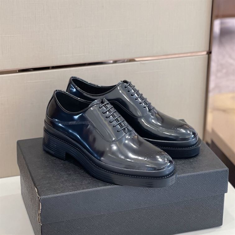 PRADA MONOLITH BRUSHED LEATHER OXFORD SHOES - PRS040