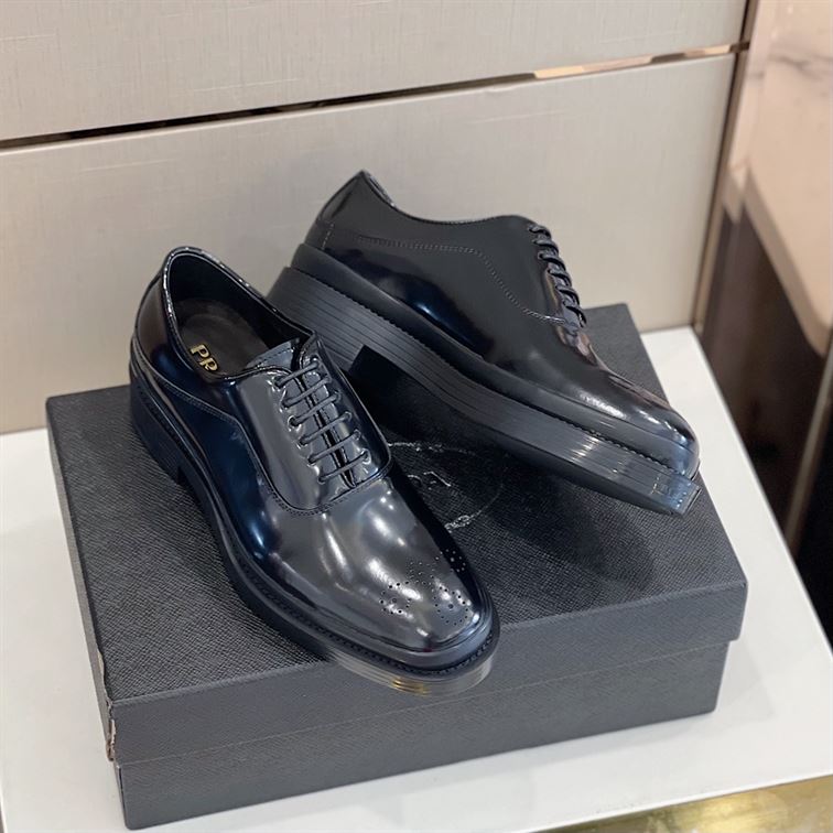 PRADA MONOLITH BRUSHED LEATHER OXFORD SHOES - PRS040