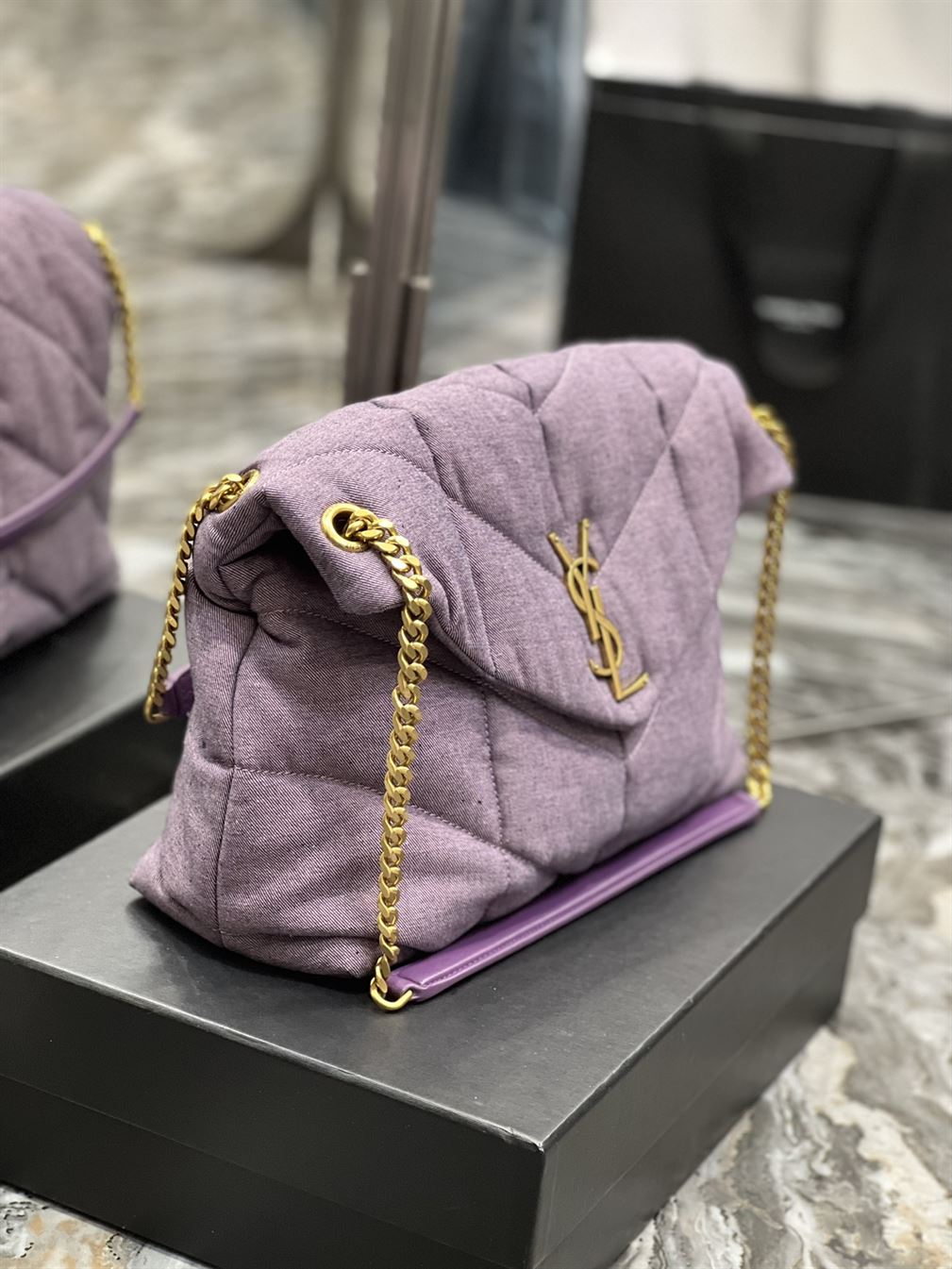 YSL MEDIUM PUFFER PURPLE BAG